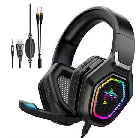 Gaming Headphones with Microphone Noise Cancelling Mic - RGB LED Light - UKTechaccessories