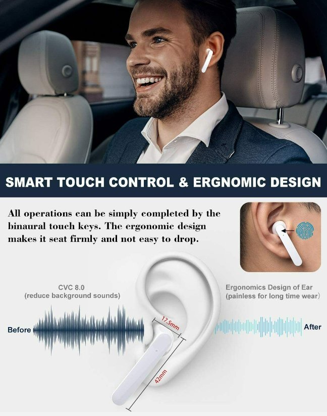 True Bluetooth 5.0 Wireless Earbuds In-Ear Pods For iOS + Android - UKTechaccessories